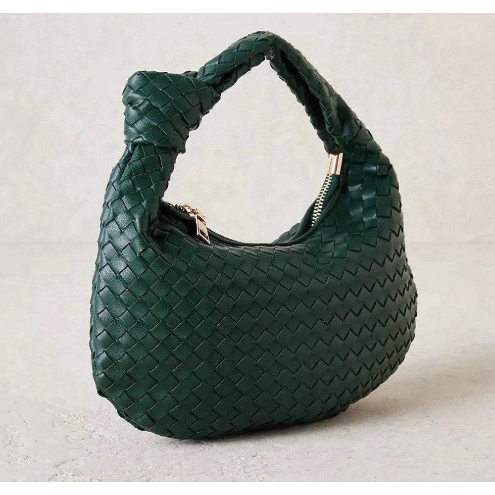 Anthropologie x Melie Bianco Brigitte Large Woven Knot Satchel Bag Forest Green